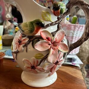 CornerRuby Ceramic Pitcher with Floral Design